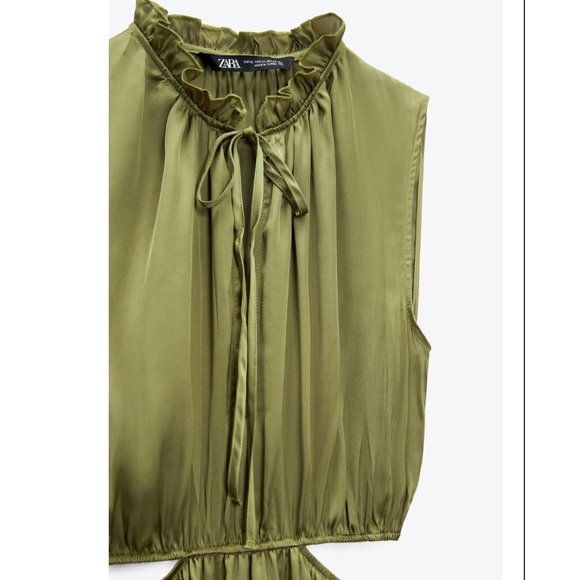 NWT ZARA WRINKLE EFFECT CUT OUT DRESS OLIVE GREEN - Picture 6 of 8